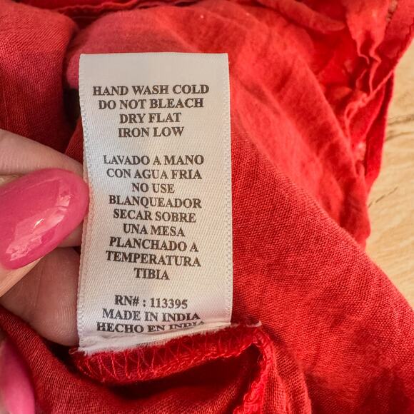 En Crème, Red/White Polka Dot Bohemian Ruched Waist Mini Dress, Women’s Medium - Picture 9 of 9